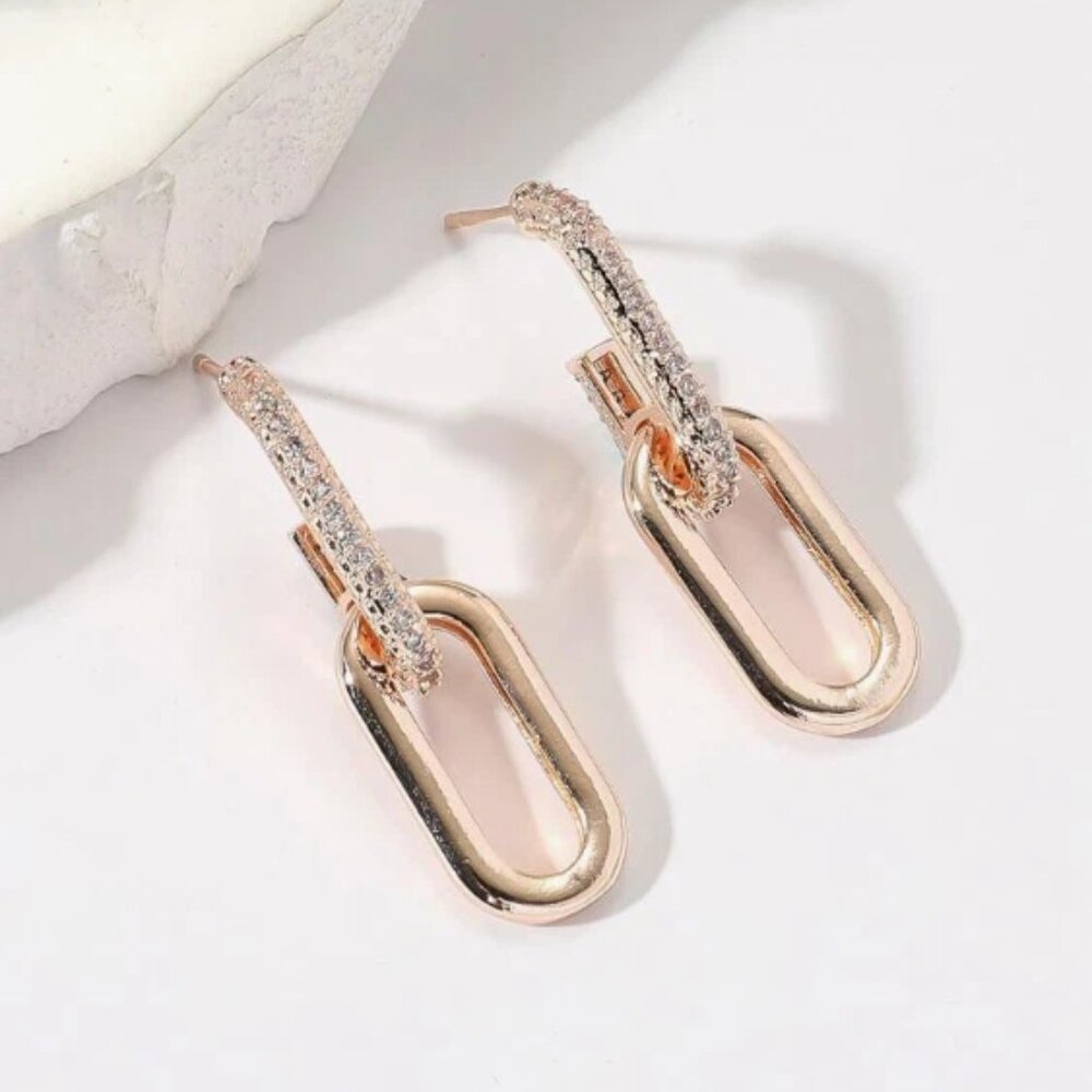 Women's Earrings Women's Gold Tone Double Hoop Double Button Earrings